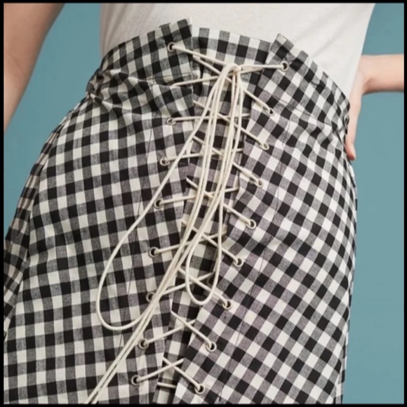 NWOT Eva Franco x Anthropologie Gingham Lace-Up Midi Skirt Black, White Size M - Picture 3 of 16